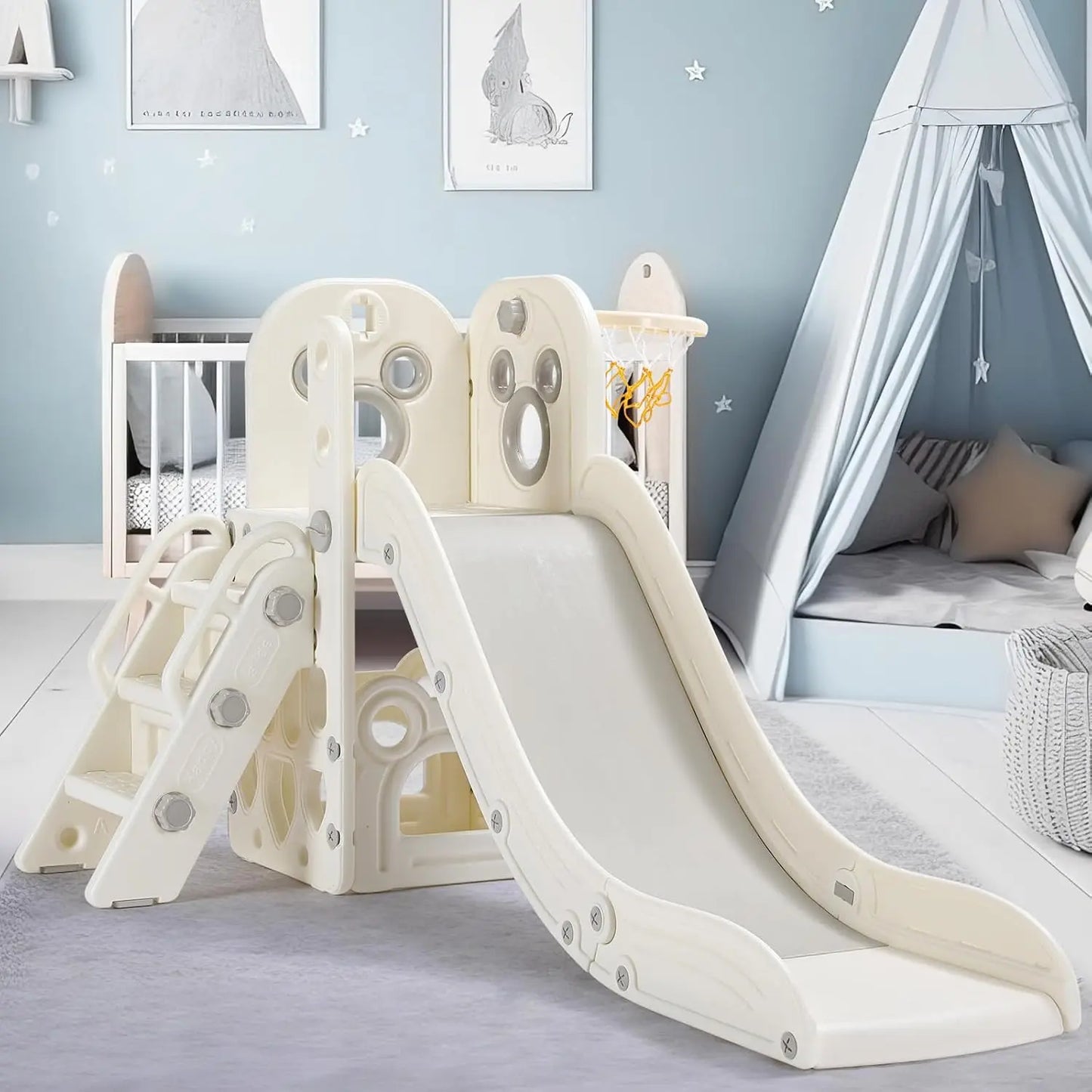 L-Shaped Toddler Slide & Climber Playset – Indoor/Outdoor Kids Activity Center with Ball Hoop - Haven's Heaven Boutique