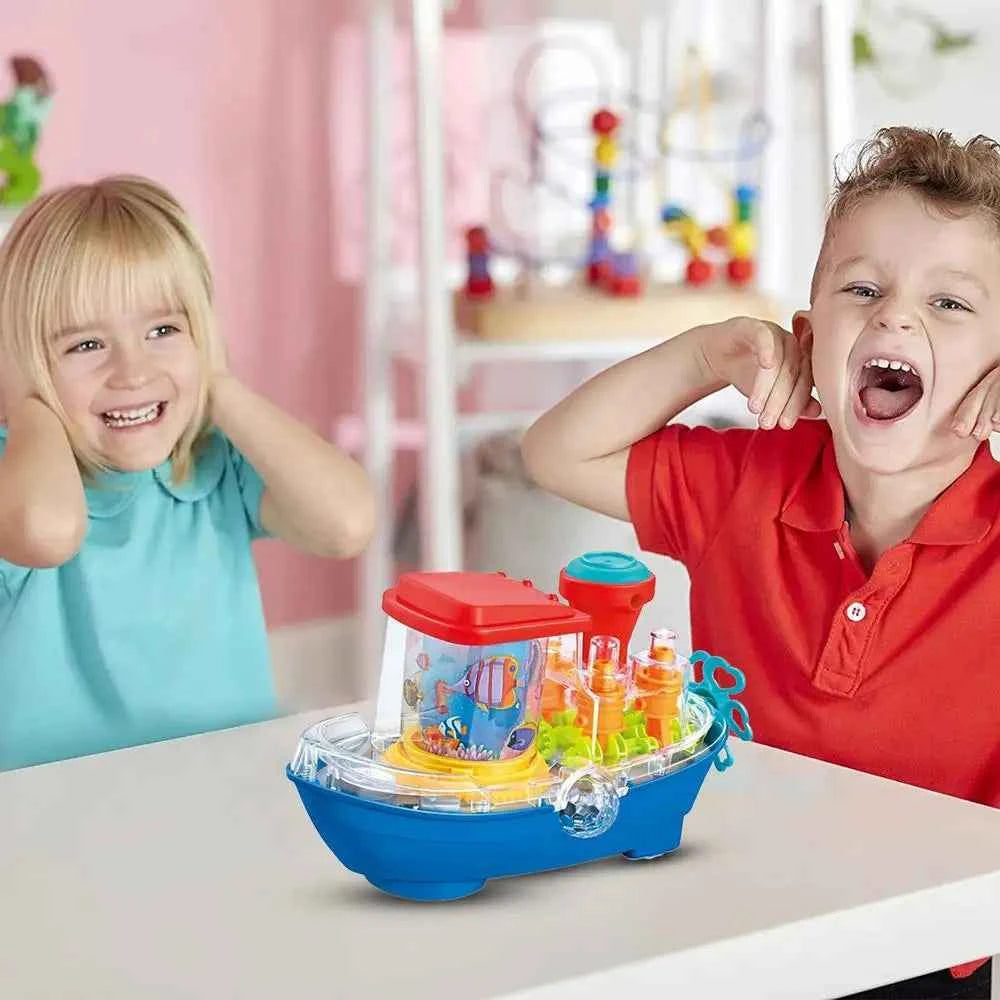 Electric Bump and Go Gear Steamship Toy – Light Up Musical Toy for Toddlers