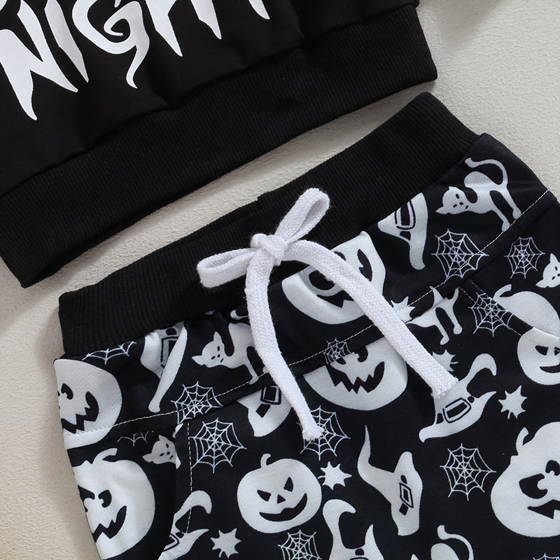 Baby Boys Halloween Outfit – Hooded Letter Print Hoodie and Pumpkin Sweatpants 2-Piece Set (0–3Y)