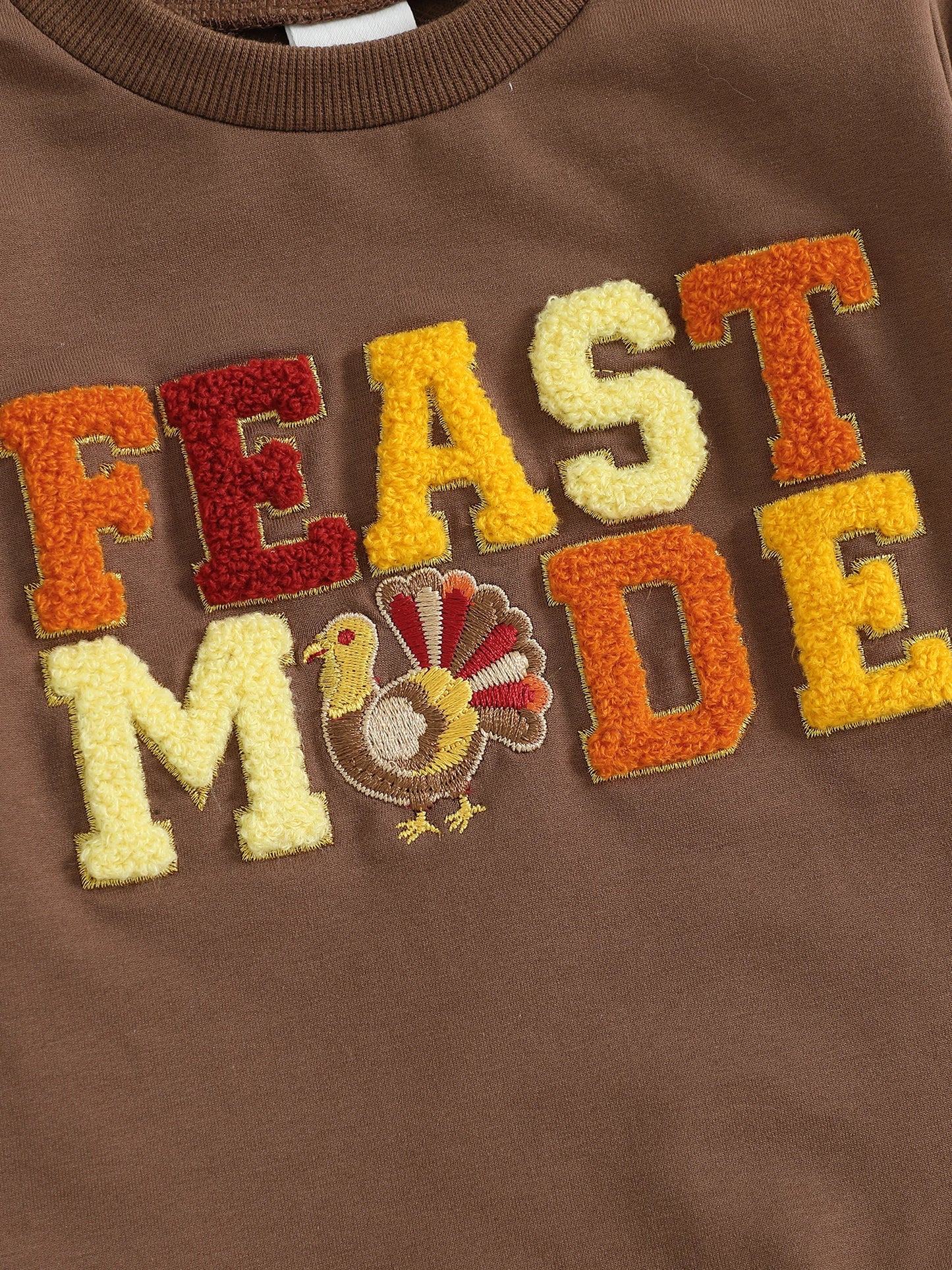 Toddler Thanksgiving Sweatshirt – Letter & Turkey Embroidered Long Sleeve Pullover