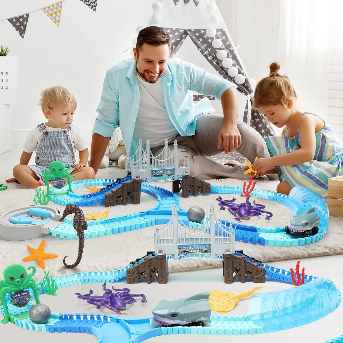 Shark Adventure Race Track Set – Flexible Ocean-Themed Track Toy for Kids 3+ - Haven's Heaven Boutique