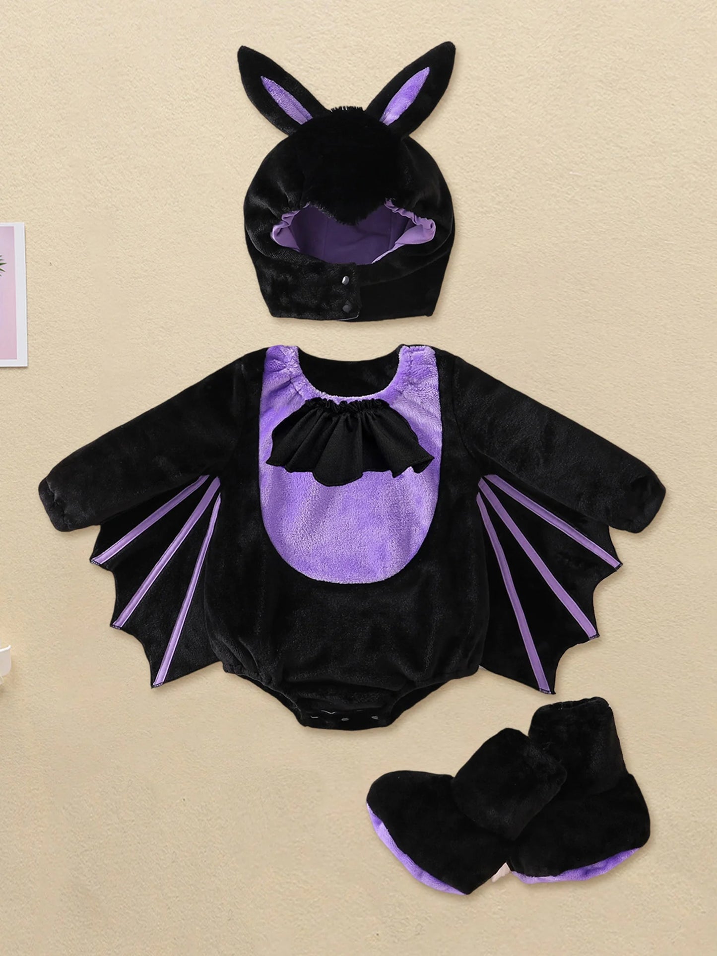 Toddler Vampire Halloween Costume – Plush Bat Wing Set with Foot Covers and Hat for Infants