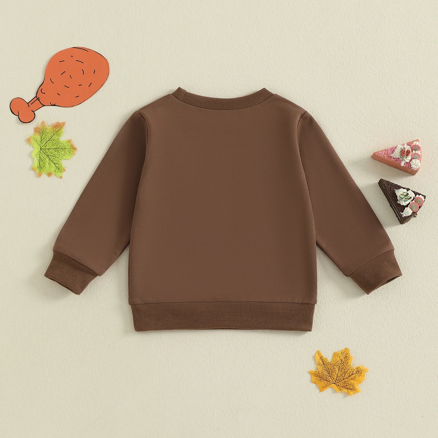 Toddler Thanksgiving Sweatshirt – Letter & Turkey Embroidered Long Sleeve Pullover