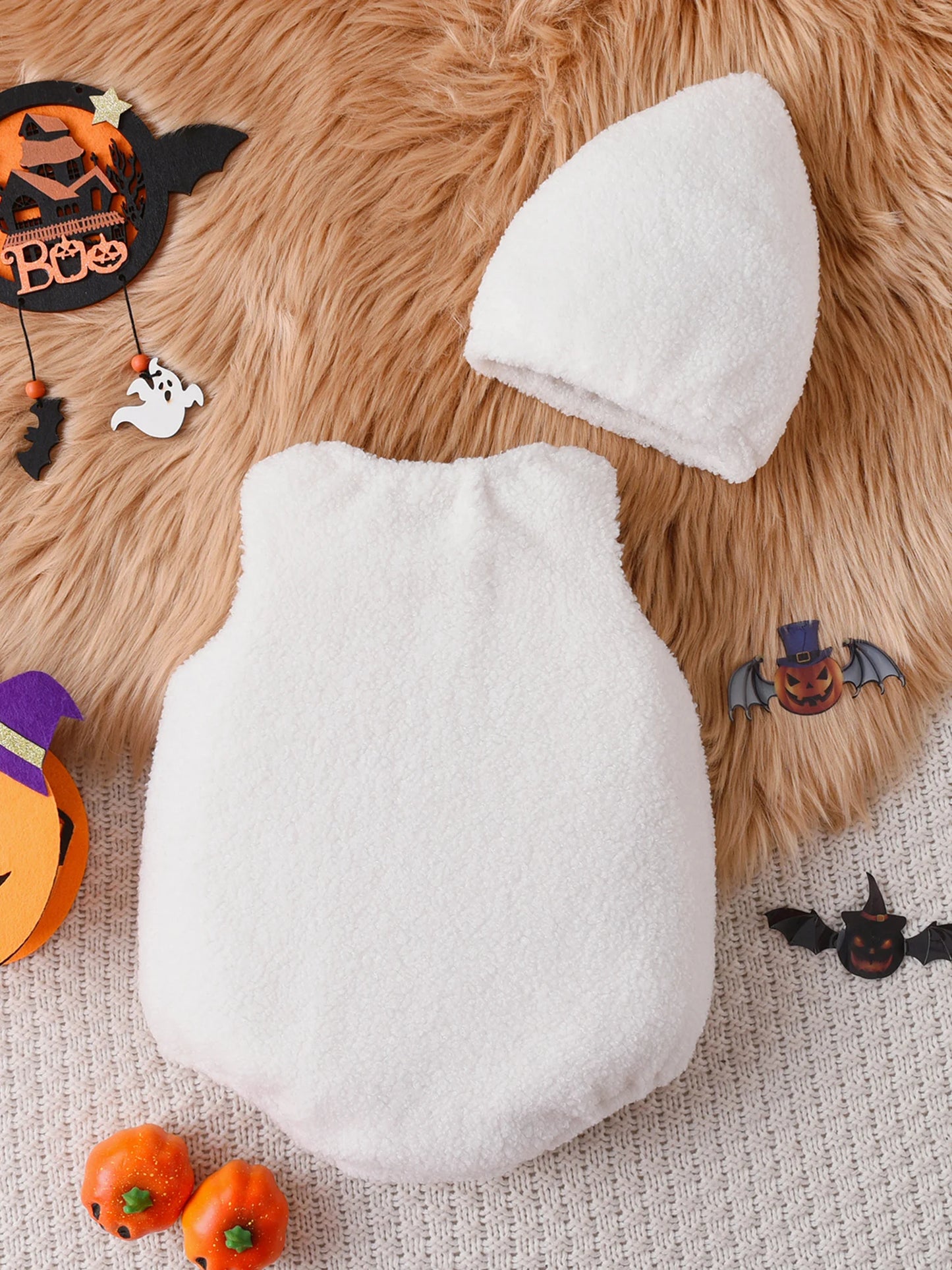 Pumpkin Ghost Halloween Costume Jumpsuit with Headband – Infant & Toddler Outfit