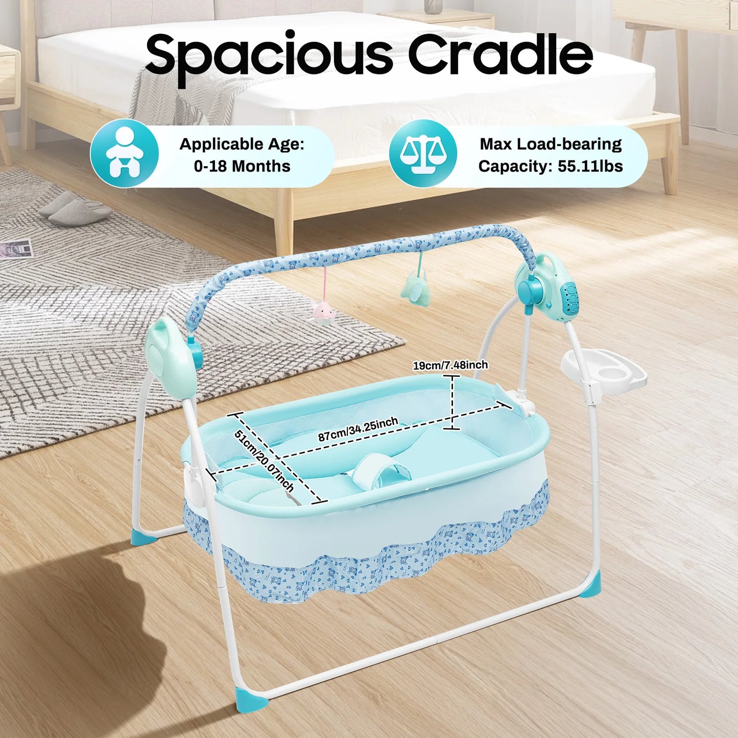 Havens Heaven Automatic Baby Swing – Infant Cradle with Music & Mosquito Net