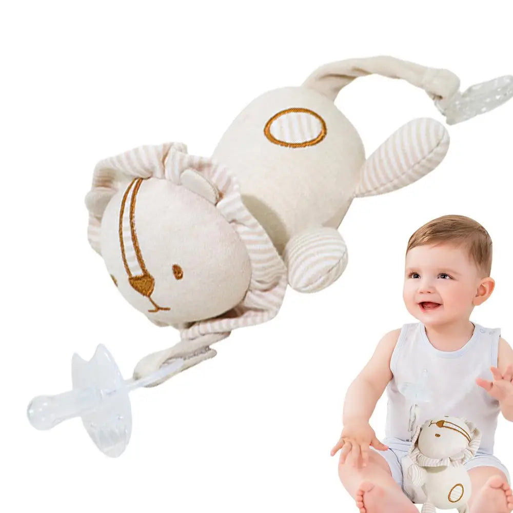 Newborn Silicone Animal Pacifier with Plush Doll – Soothing Toy