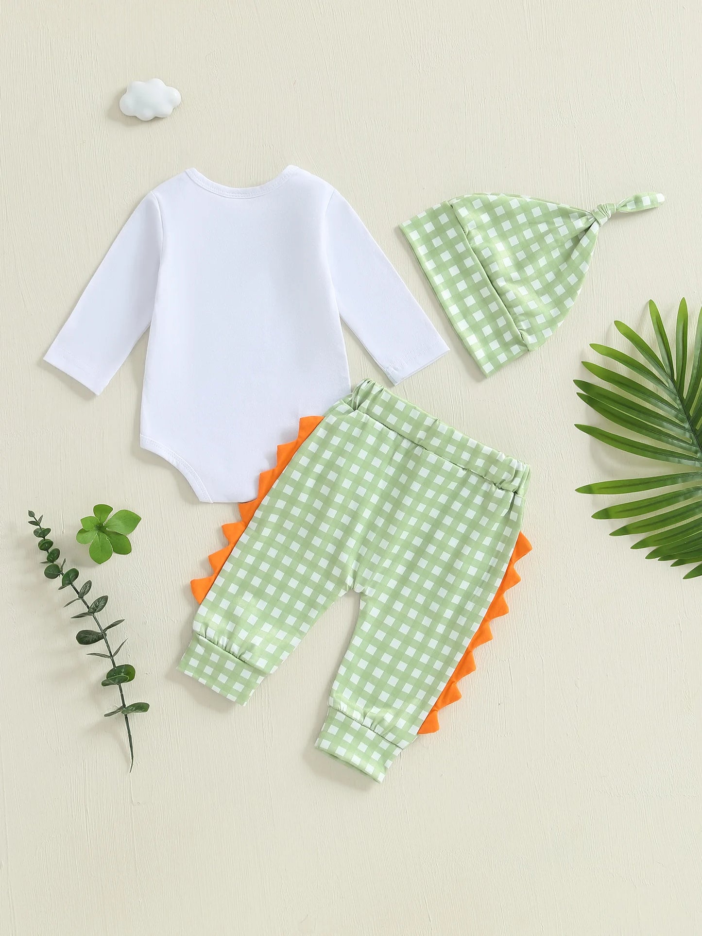 Toddler Boy Birthday Outfit – Dinosaur Print Romper and Denim Overalls 2-Piece Summer Set with Matching Hat