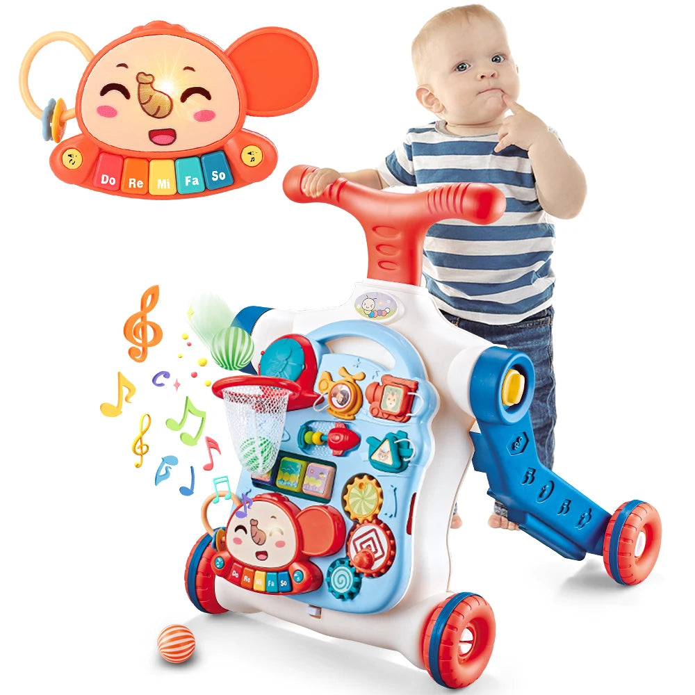 5-in-1 Baby Walker – Sit-to-Stand Learning Walker, Scooter, Balance Bike & Activity Table with Music