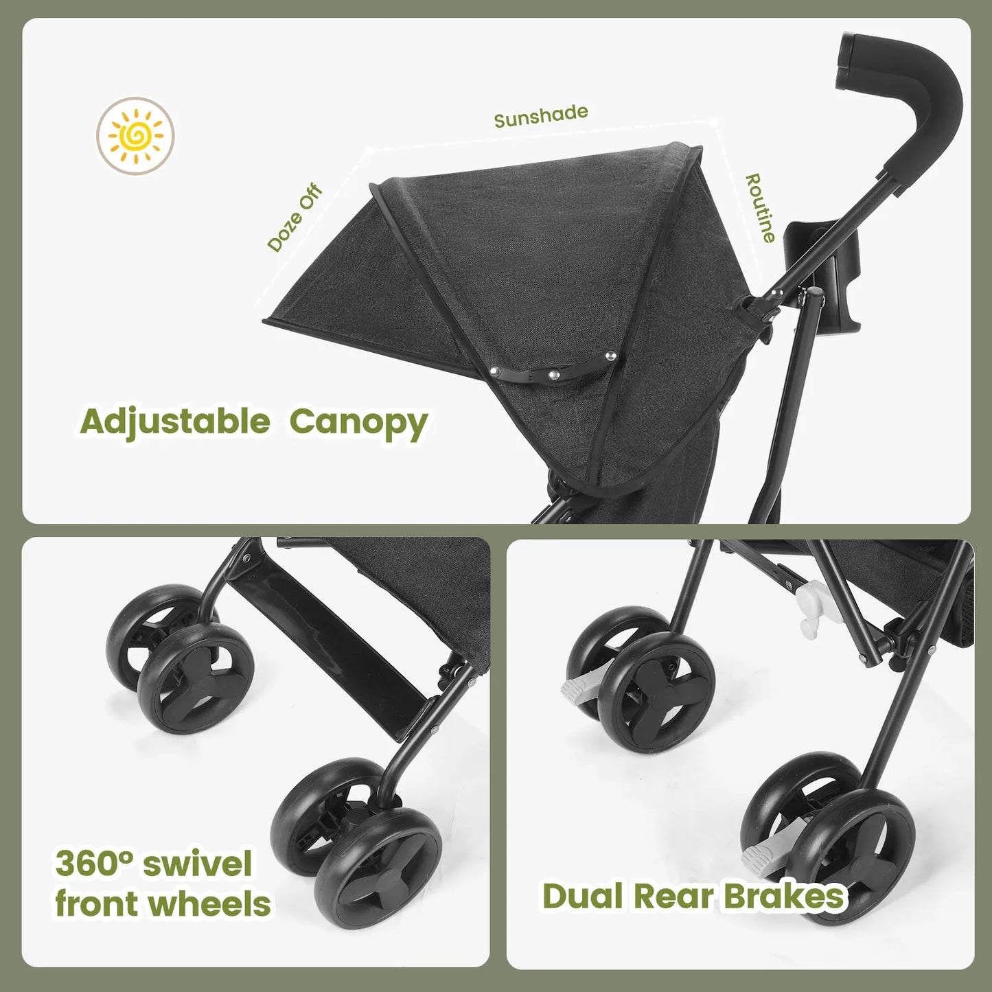 Lightweight Folding Baby Stroller – 4-Wheel High Landscape Seat, Sit or Lie Down