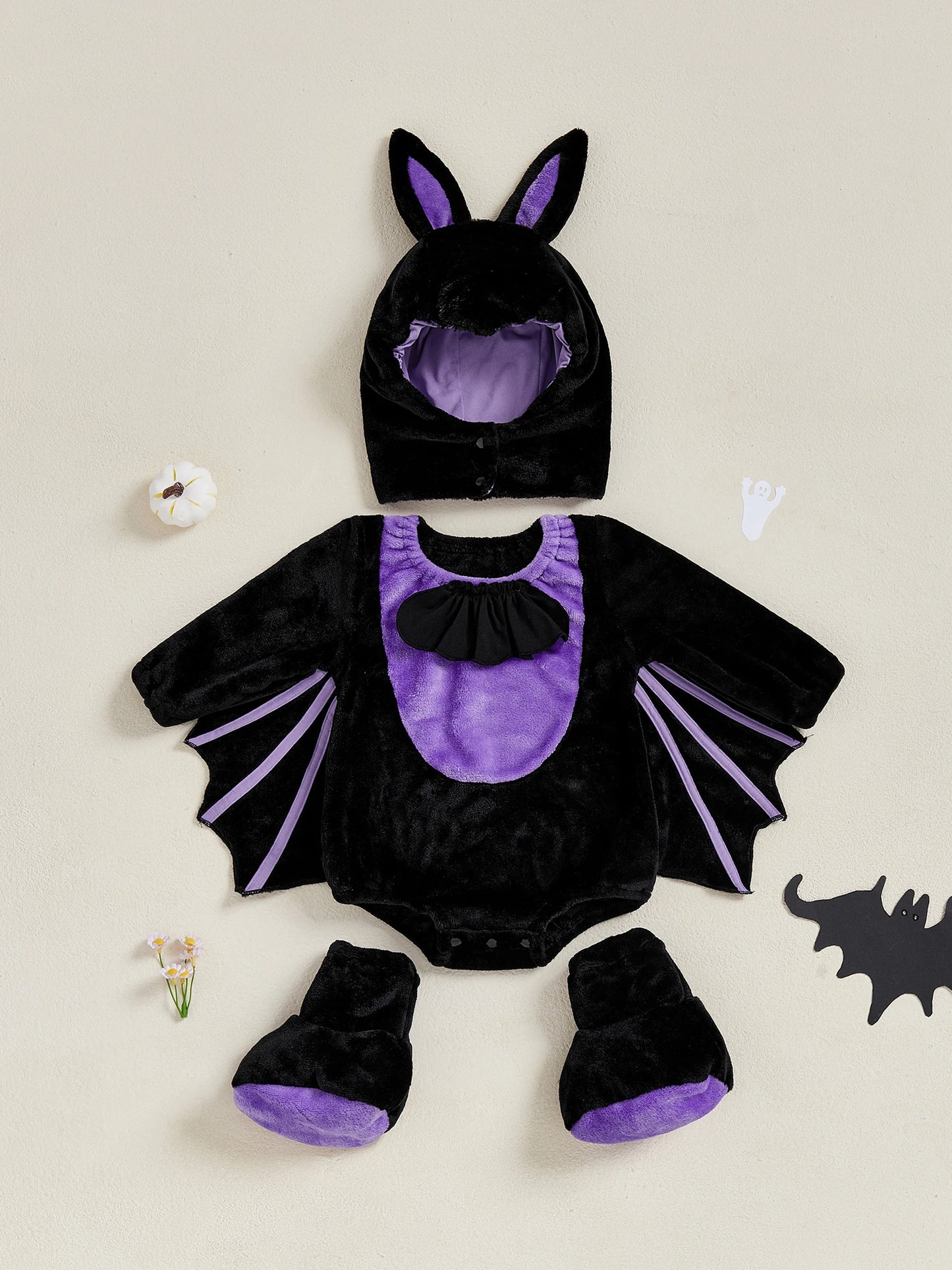 Toddler Vampire Halloween Costume – Plush Bat Wing Set with Foot Covers and Hat for Infants