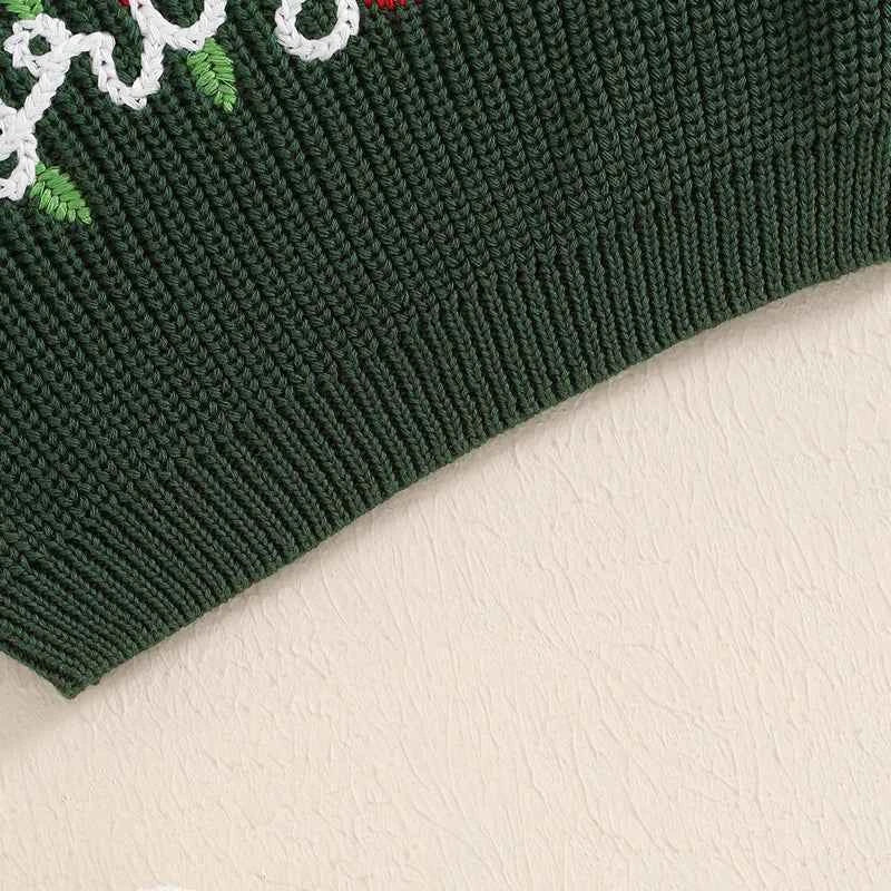 Cute Baby Christmas Knit Sweater -  Embroidered Letter Long Sleeve Pullover