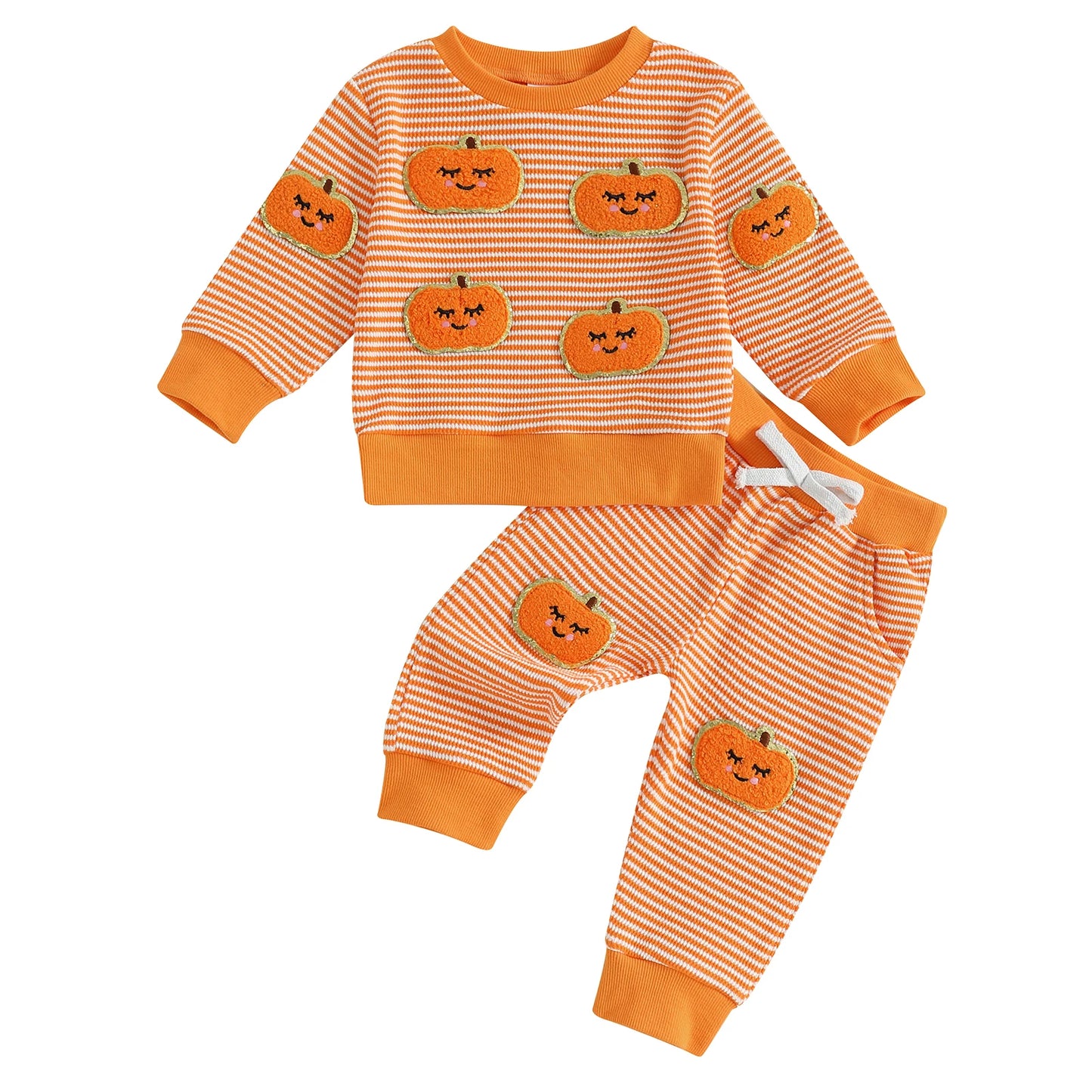 Toddler Baby Halloween Outfit – Ghost and Pumpkin Print Sweatshirt with Pants Set
