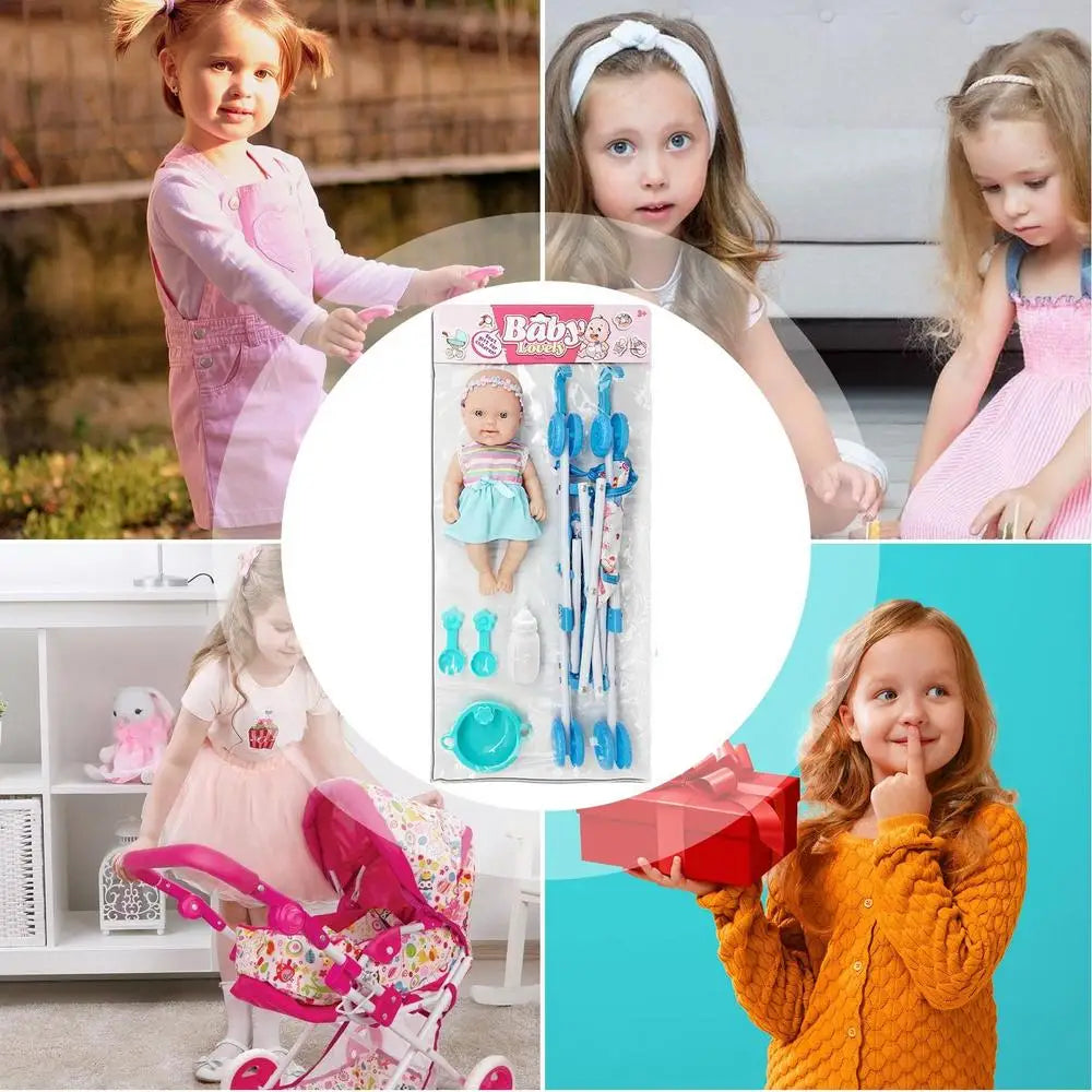 Doll and Stroller Set for Toddlers – 10-Inch Baby Doll with Realistic Accessories