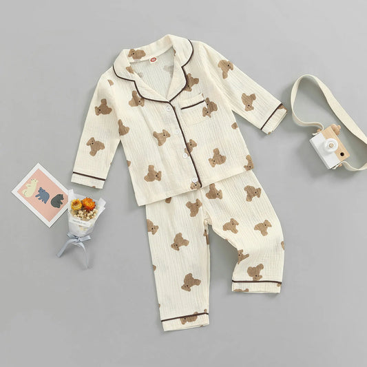 Kids Bear Pajama Set – Long Sleeve Shirt & Printed Pants