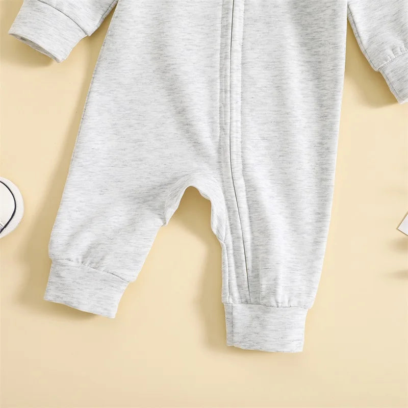 Infant Baby Boy Hooded Romper – Long Sleeve Contrast Zipper Jumpsuit 0-18M