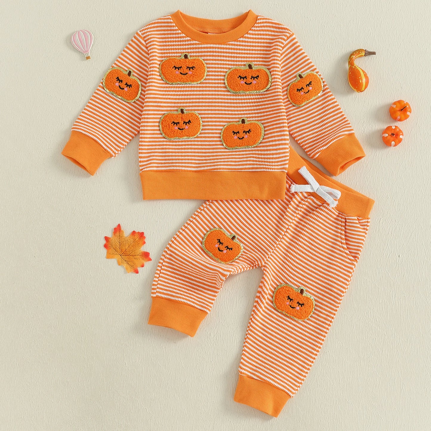 Toddler Baby Halloween Outfit – Ghost and Pumpkin Print Sweatshirt with Pants Set