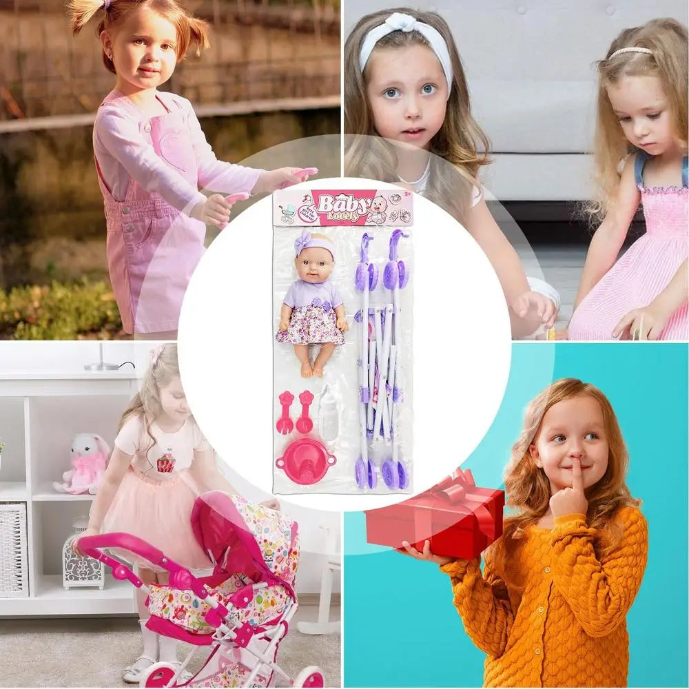 Doll and Stroller Set for Toddlers – 10-Inch Baby Doll with Realistic Accessories