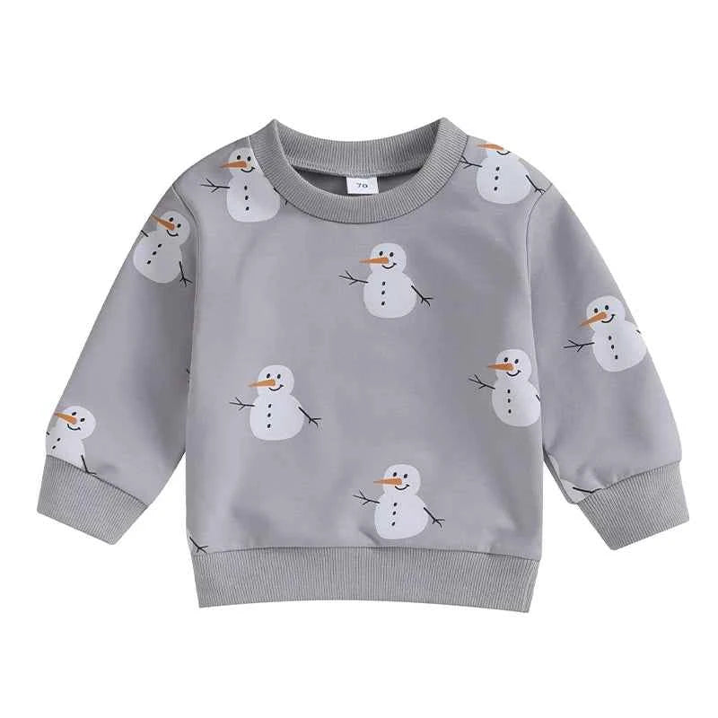 Toddler Baby Snowman Sweatshirt – Long Sleeve Winter Pullover (0–3 Years)