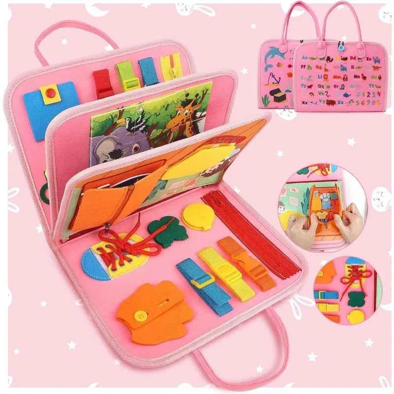 Busy Board Montessori Sensory Activity Toy – Travel Essential for Toddlers Ages 1-3, Road & Fine Motor Skill Development