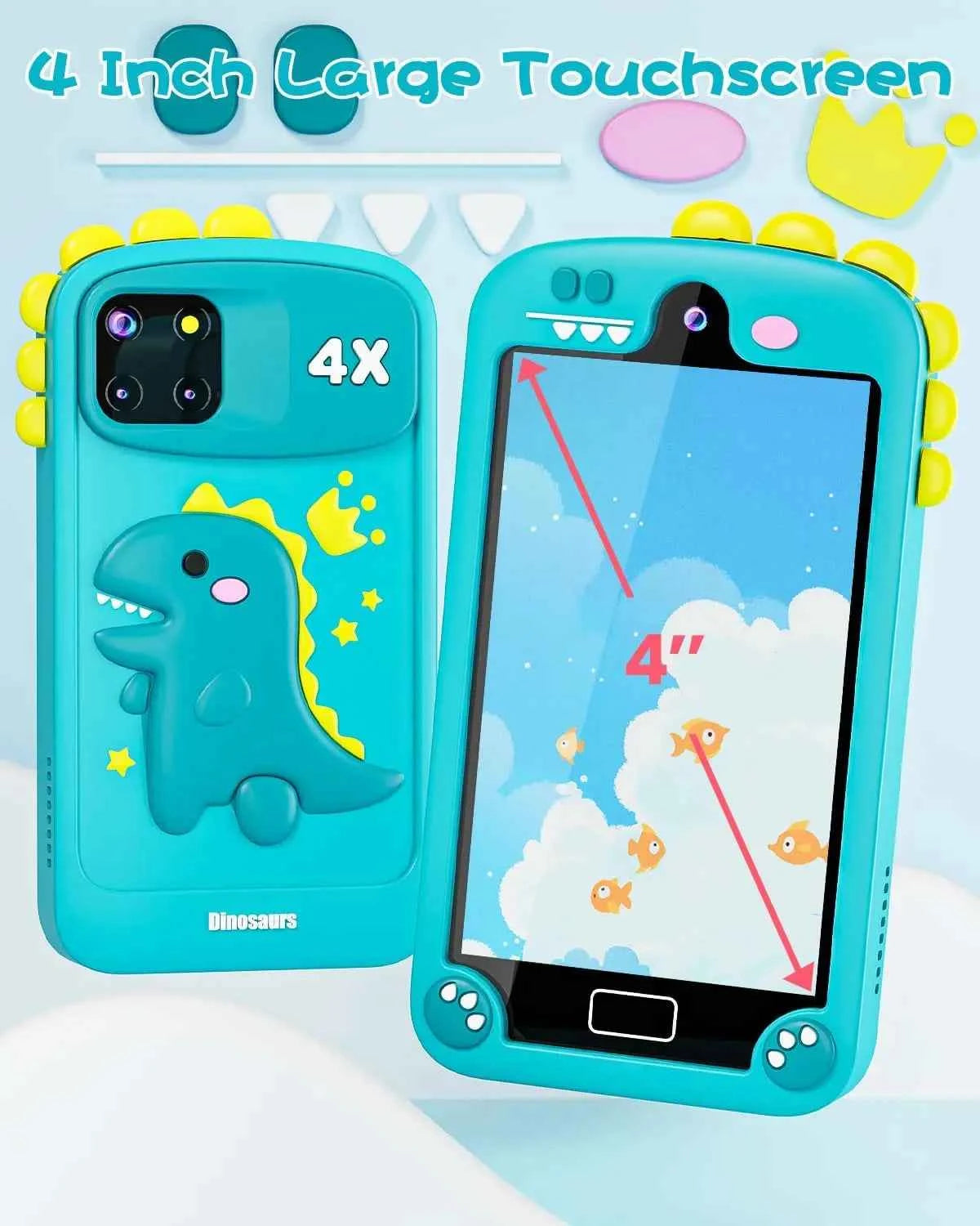 Kids Learning Smart Phone Toy – 4.0" Touchscreen with Dual Camera and 32GB Storage (Cyan Blue)