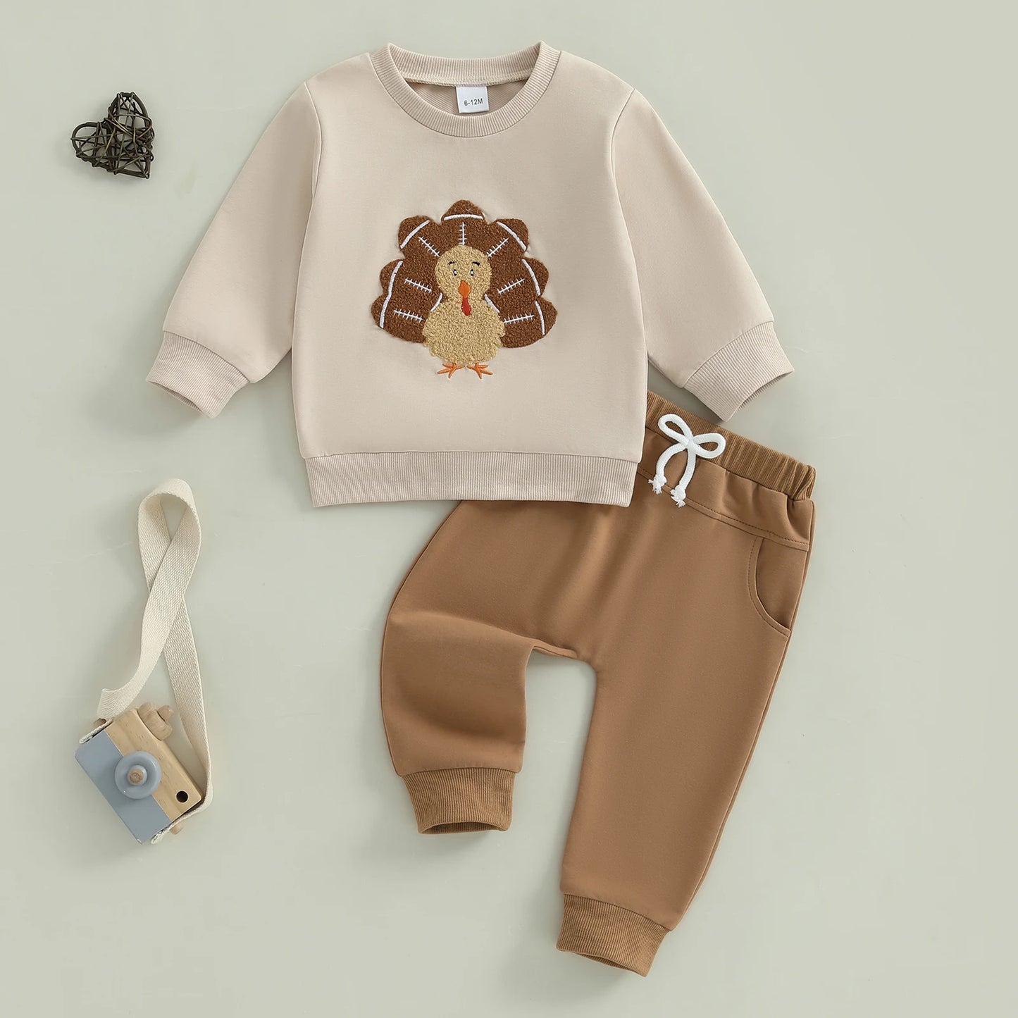 Toddler Thanksgiving Outfit – Long Sleeve Turkey Sweatshirt & Pants Set