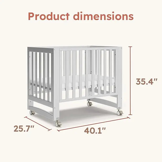 EvoNest 6-in-1 Portable Mini Crib with Mattress – White New Zealand Pinewood, 4 Height Adjustable