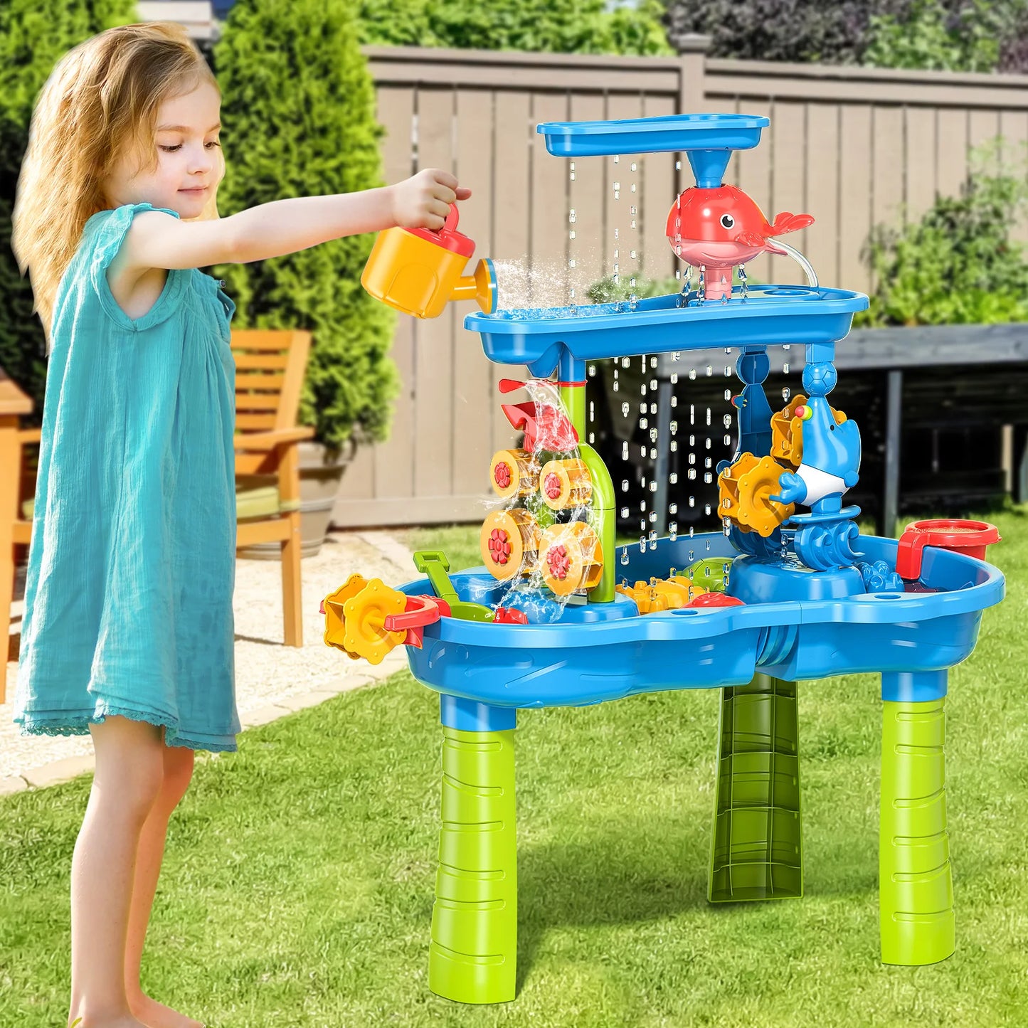 Kids Outdoor Sand and Water Play Table – Sensory Toy with Funnel & Shovel Tools for Ages 3-8 - Haven's Heaven Boutique