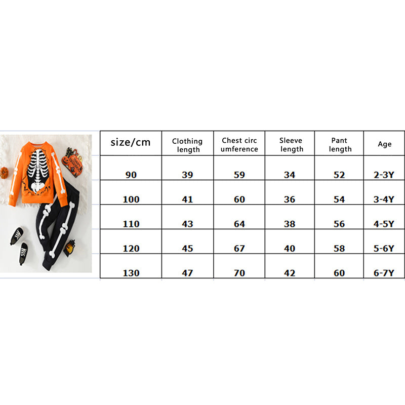 Kids Halloween Outfit – Skeleton Print Sweatshirt and Pants 2-Piece Set (2–7T)