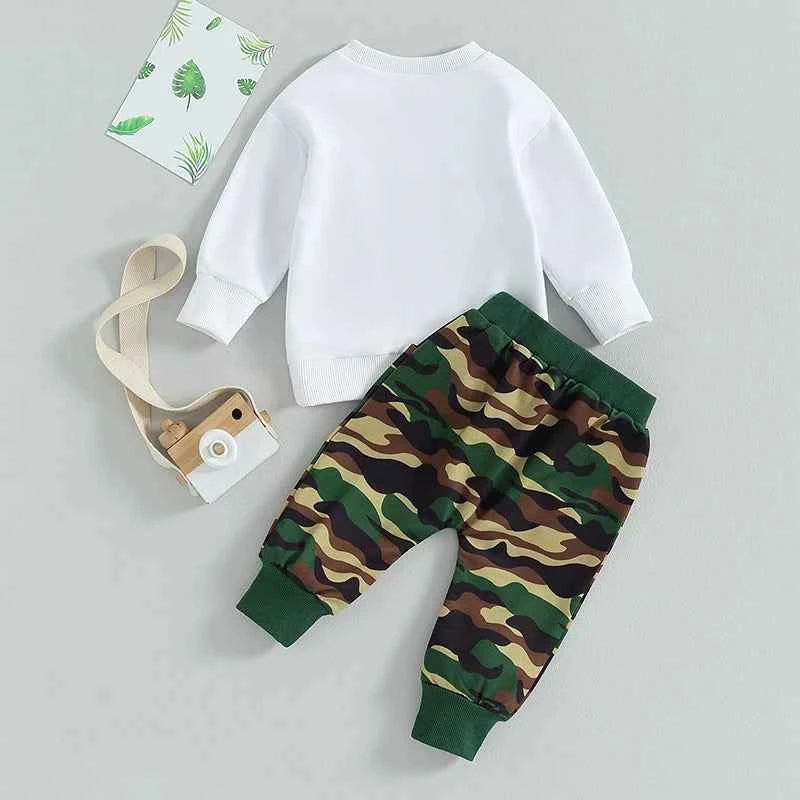 Baby Girl White Pullover & Camo Pants Set – 2-Piece Toddler Outfit