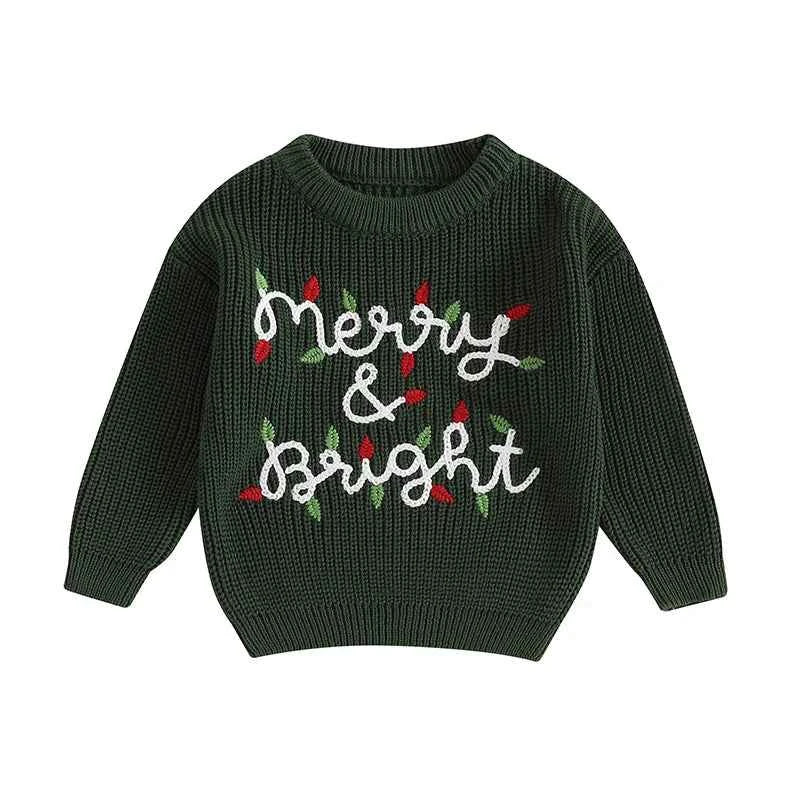 Cute Baby Christmas Knit Sweater -  Embroidered Letter Long Sleeve Pullover