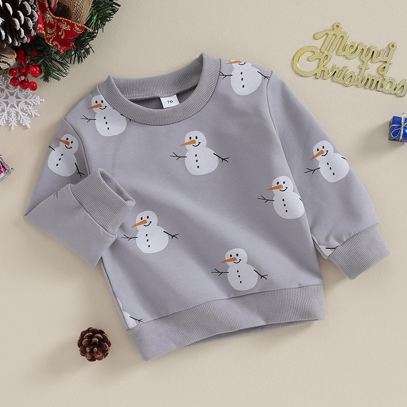 Toddler Baby Snowman Sweatshirt – Long Sleeve Winter Pullover (0–3 Years)