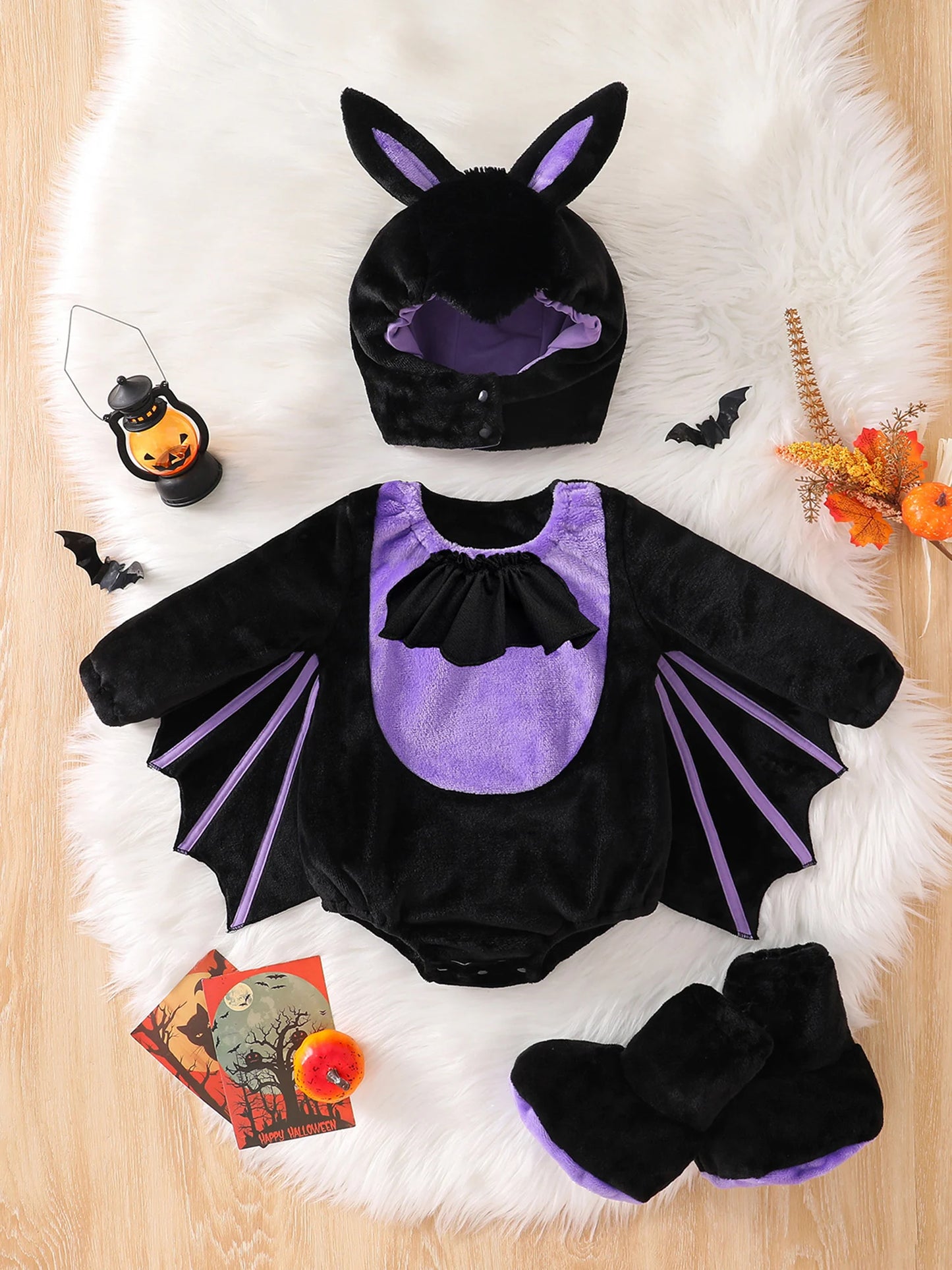 Toddler Vampire Halloween Costume – Plush Bat Wing Set with Foot Covers and Hat for Infants