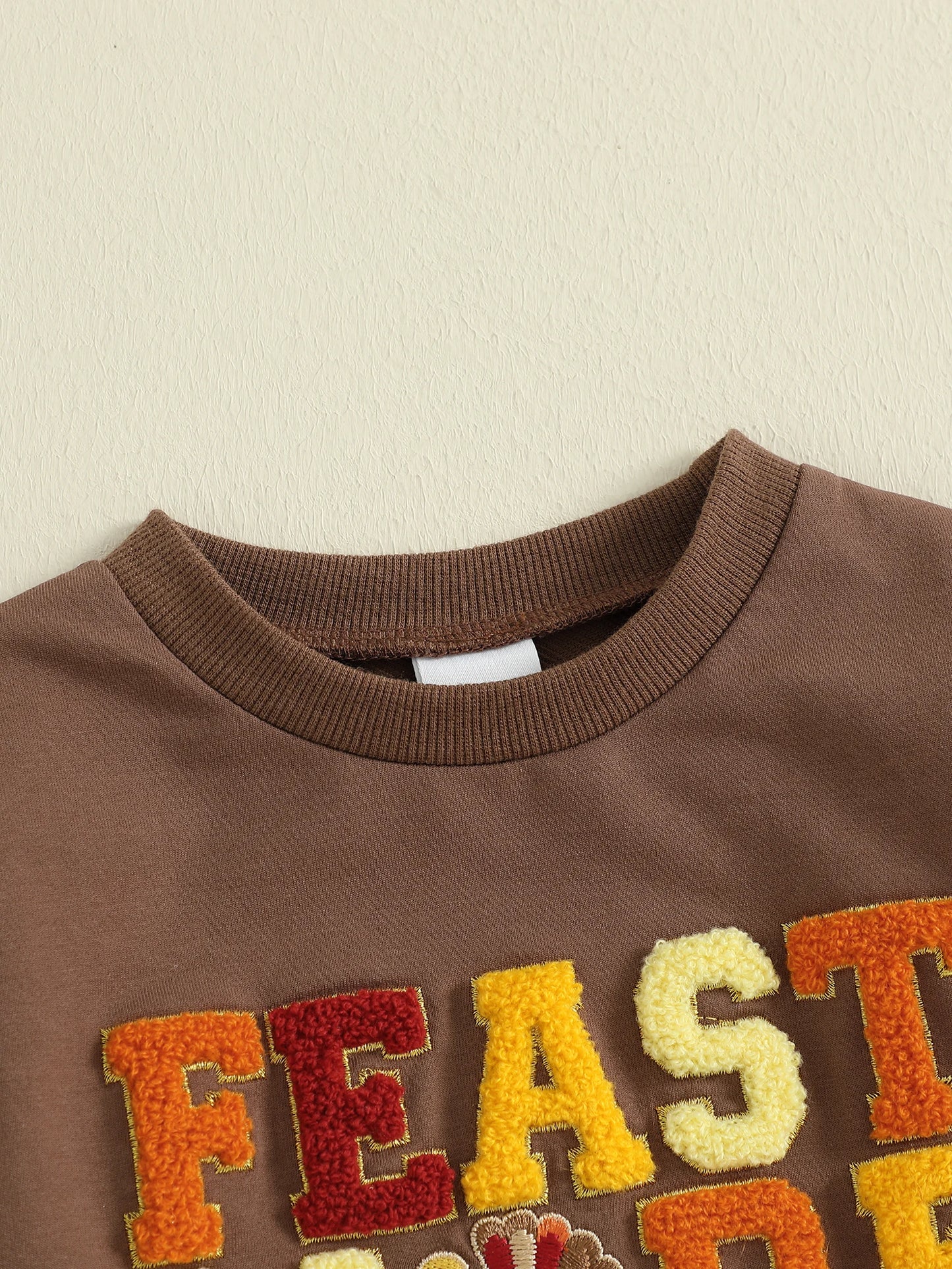 Toddler Thanksgiving Sweatshirt – Letter & Turkey Embroidered Long Sleeve Pullover