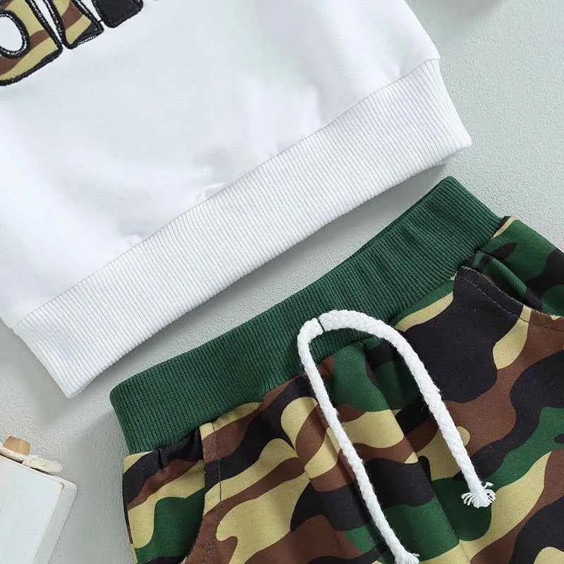 Baby Girl White Pullover & Camo Pants Set – 2-Piece Toddler Outfit