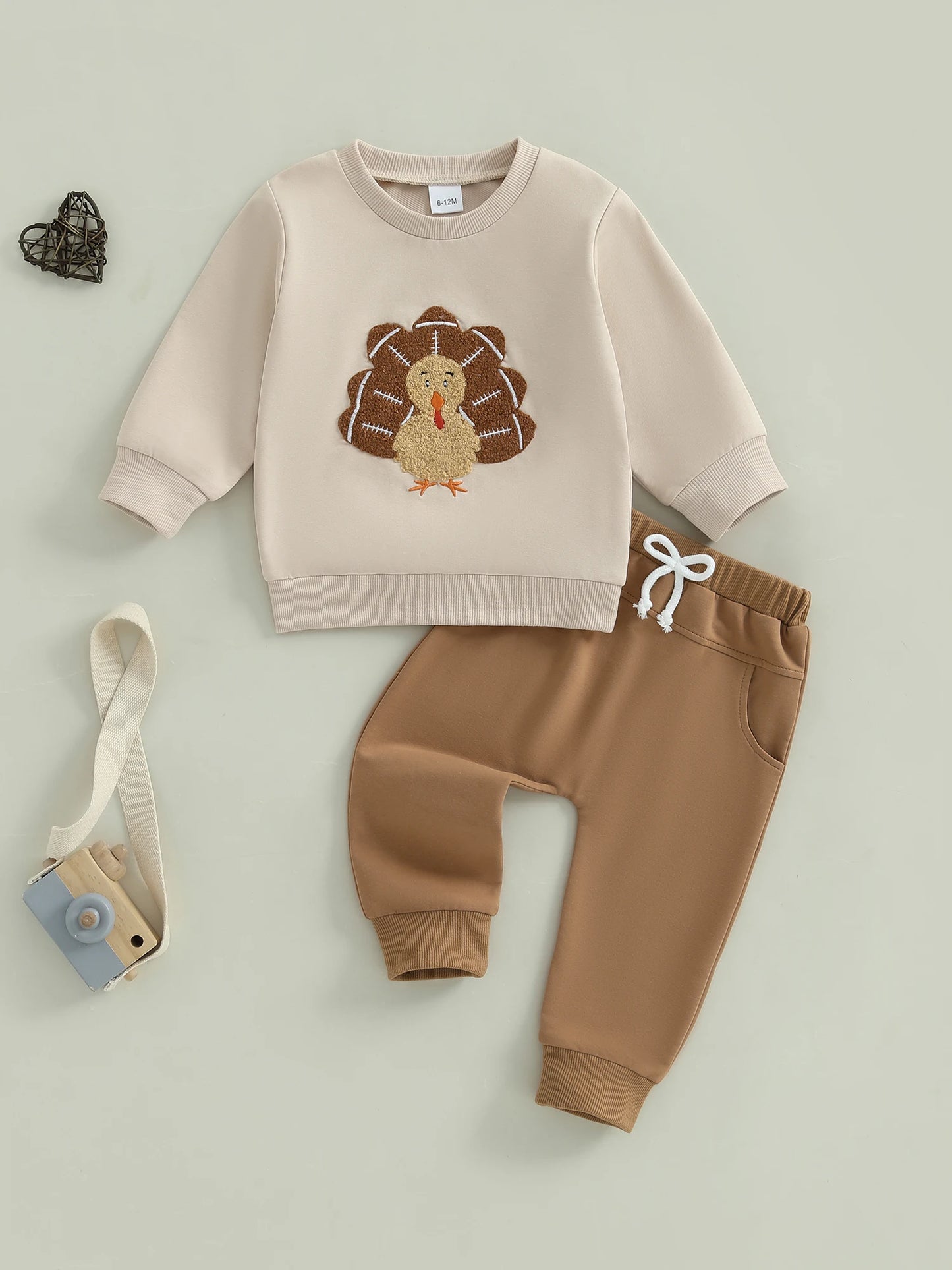 Toddler Thanksgiving Outfit – Long Sleeve Turkey Sweatshirt & Pants Set