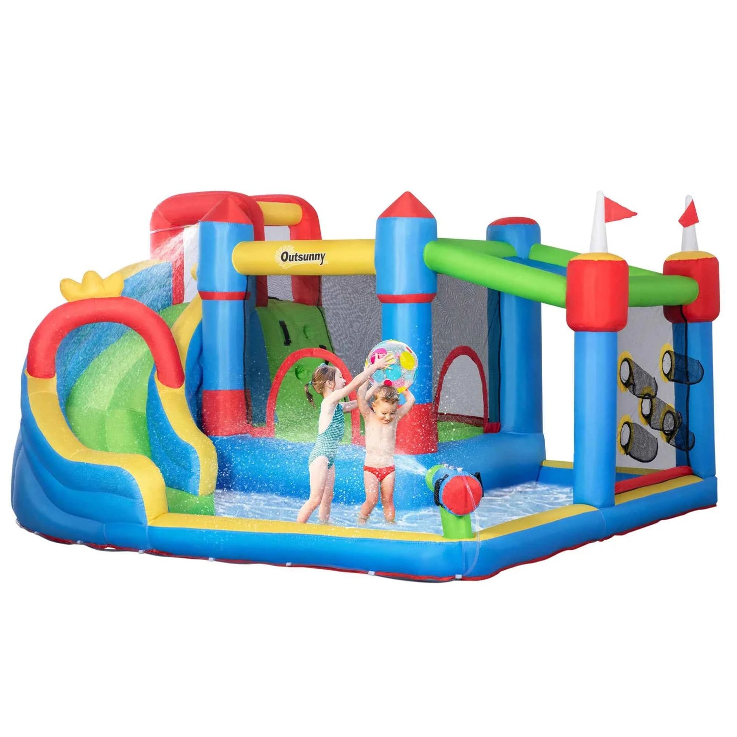 6-in-1 Inflatable Bounce House with Water Slide – Outdoor Play Center for Kids
