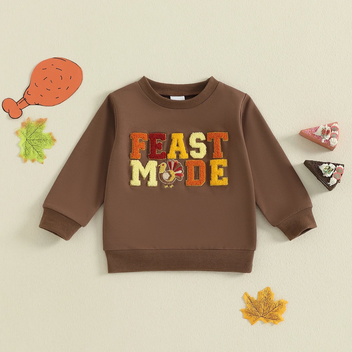 Toddler Thanksgiving Sweatshirt – Letter & Turkey Embroidered Long Sleeve Pullover