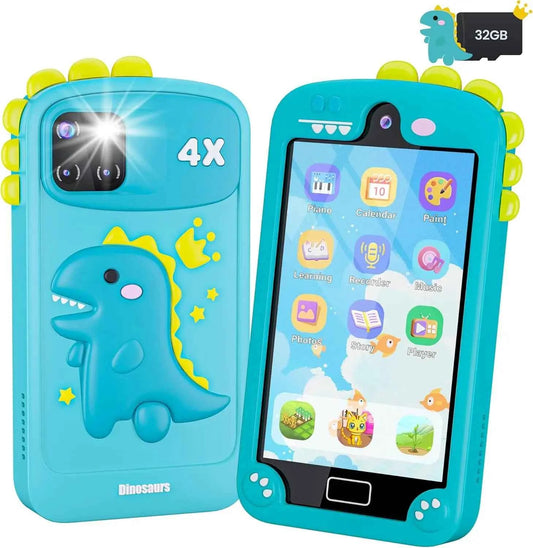 Kids Learning Smart Phone Toy – 4.0" Touchscreen with Dual Camera and 32GB Storage (Cyan Blue)