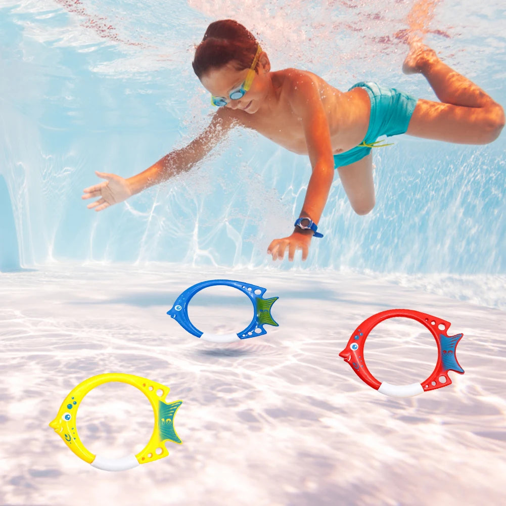 3Pcs Cartoon Fish Diving Rings – Kids Underwater Swim Training Pool Toys - Haven's Heaven Boutique