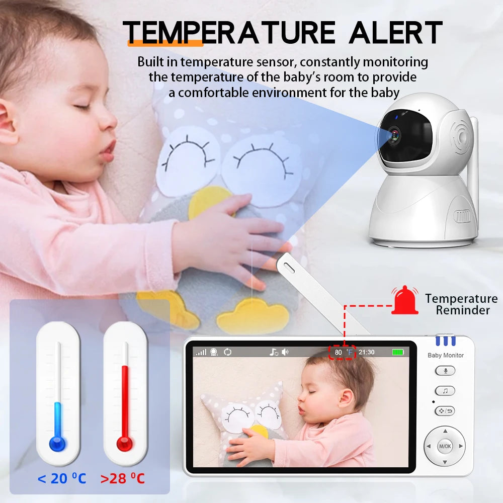 5.0 Inch Baby Monitor with Camera – Wireless Video Audio Monitor with Pan-Tilt-Zoom, IPS Screen, Lullabies & Long Battery Life