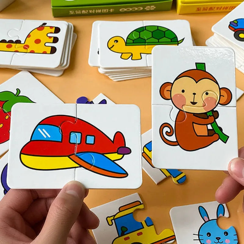 32Pcs Montessori Matching Puzzle Cards – Toddler Early Learning Toys for Shapes, Colors & Animals