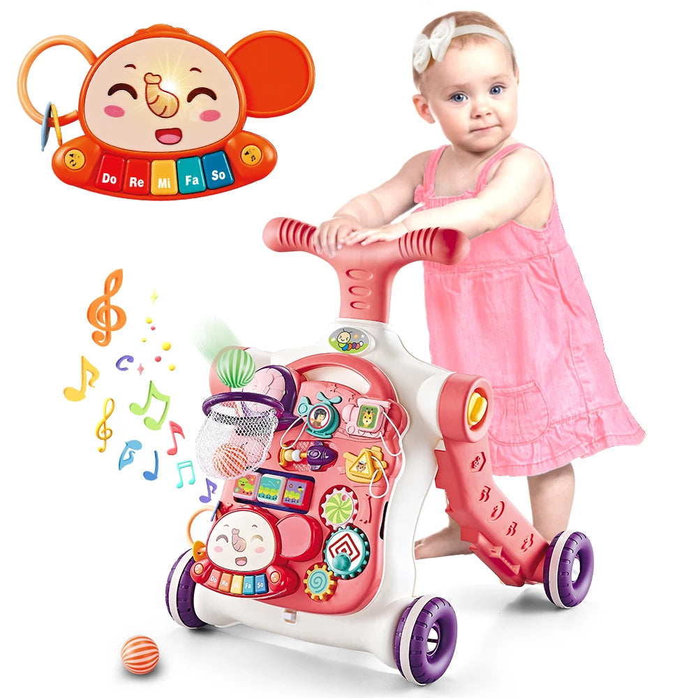 5-in-1 Baby Walker – Sit-to-Stand Learning Walker, Scooter, Balance Bike & Activity Table with Music