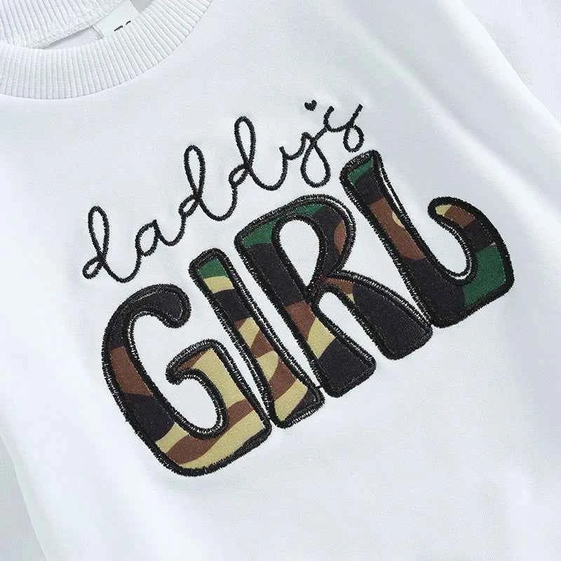 Baby Girl White Pullover & Camo Pants Set – 2-Piece Toddler Outfit