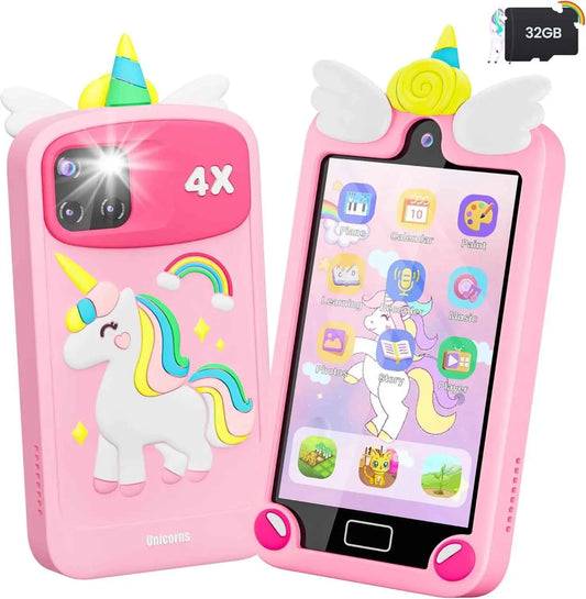 Kids Learning Smart Phone Toy – 4.0" Touchscreen with Dual Camera and 32GB Storage (Pink)