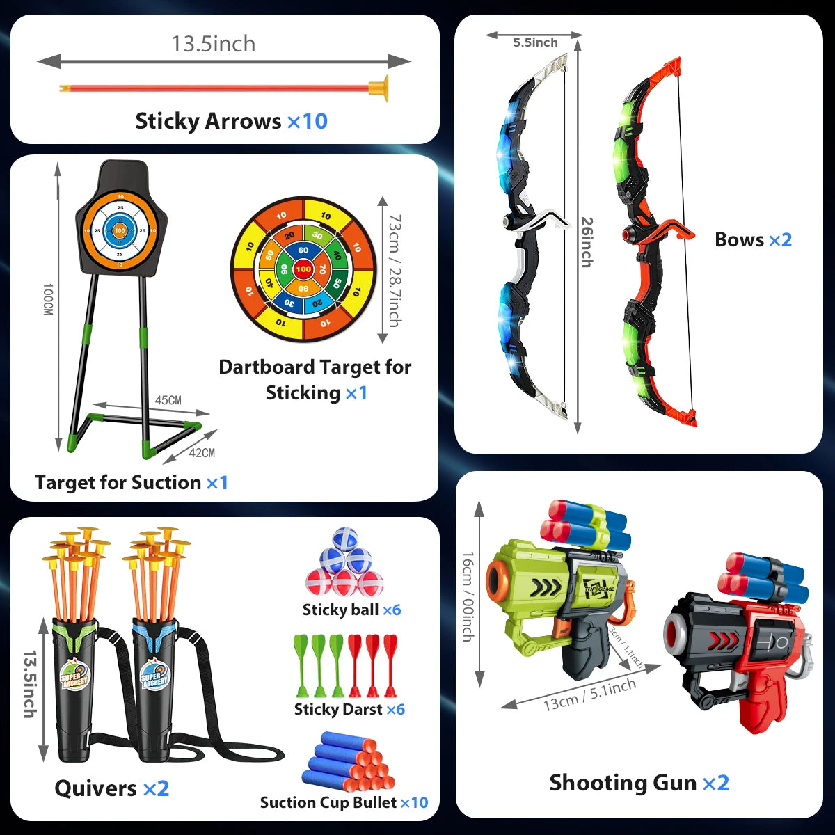 LED Light-Up Archery Set with Suction Cup Stand Target - Haven's Heaven Boutique