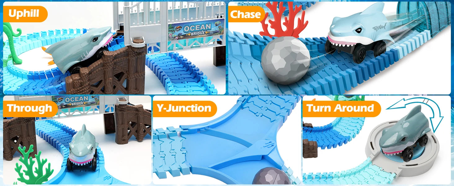 Shark Adventure Race Track Set – Flexible Ocean-Themed Track Toy for Kids 3+ - Haven's Heaven Boutique