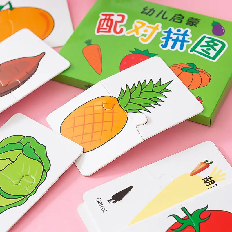 32Pcs Montessori Matching Puzzle Cards – Toddler Early Learning Toys for Shapes, Colors & Animals