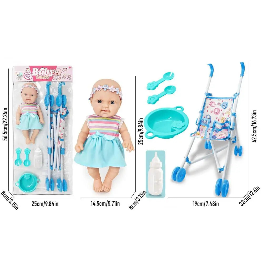 Doll and Stroller Set for Toddlers – 10-Inch Baby Doll with Realistic Accessories