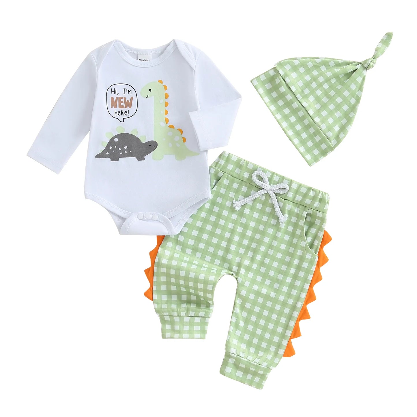 Toddler Boy Birthday Outfit – Dinosaur Print Romper and Denim Overalls 2-Piece Summer Set with Matching Hat