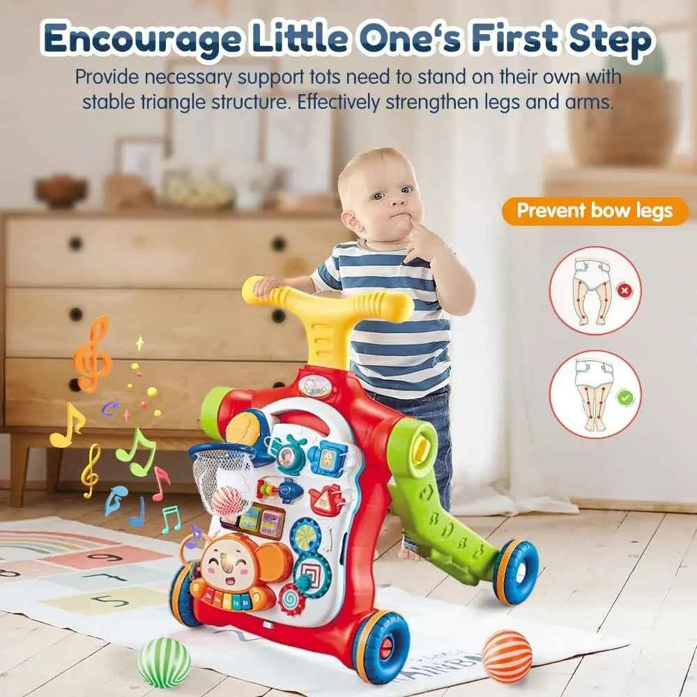 5-in-1 Baby Walker – Sit-to-Stand Learning Walker, Scooter, Balance Bike & Activity Table with Music